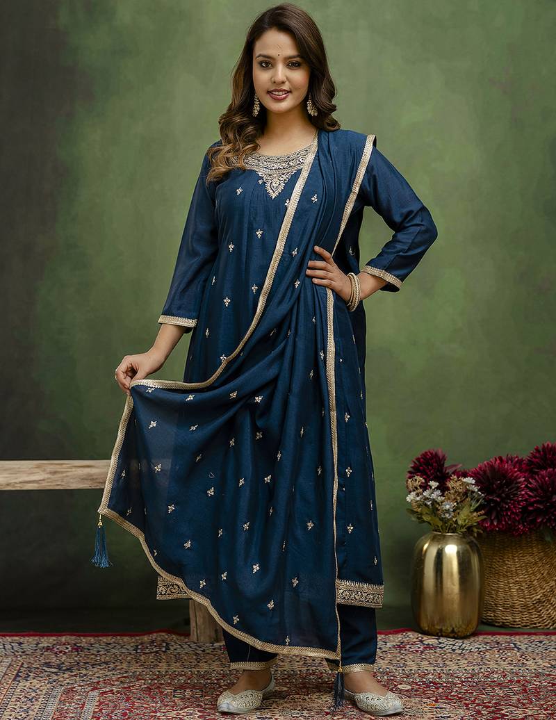 teal fancy silk blend kurta set
