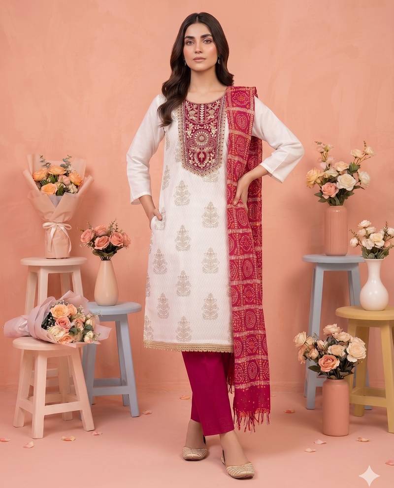 Off white color stylish rayon fabric graceful ethnic salwar kameez