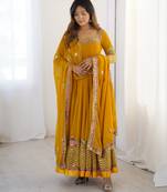 yellow fancy georgette kurta set