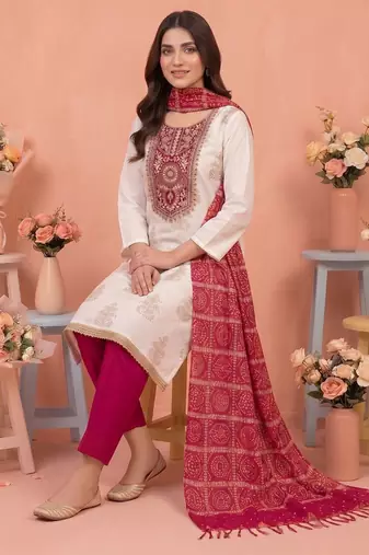 Off white color stylish rayon fabric graceful ethnic salwar kameez