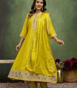 lemon fancy silk blend kurta set