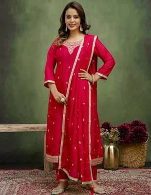 rani-pink fancy silk blend kurta set 1