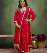 rani-pink fancy silk blend kurta set