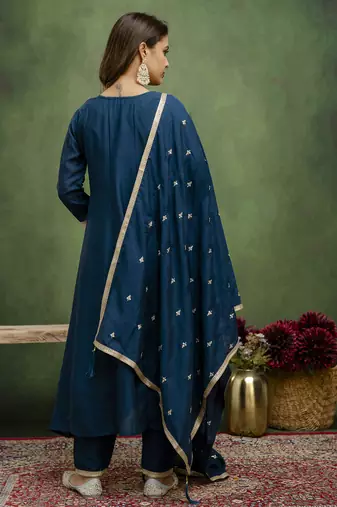 teal fancy silk blend kurta set