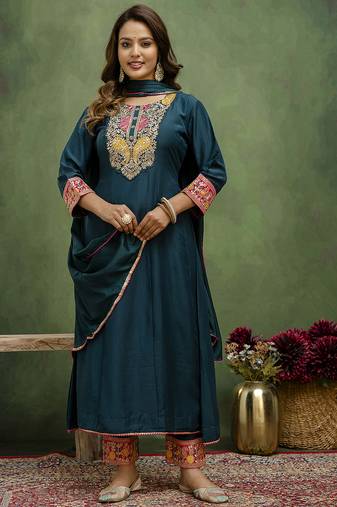 teal fancy viscose rayon kurta set