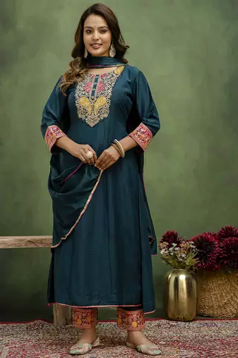 teal fancy viscose rayon kurta set