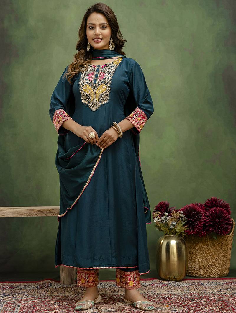 teal fancy viscose rayon kurta set