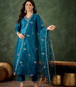 teal fancy silk blend kurta set