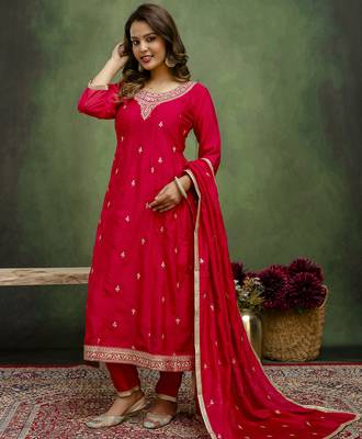 rani-pink fancy silk blend kurta set 3