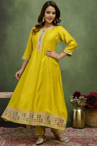 lemon fancy silk blend kurta set