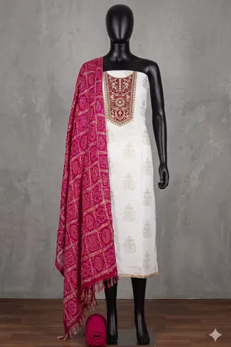 Off white color stylish rayon fabric graceful ethnic salwar kameez