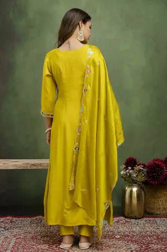 lemon fancy silk blend kurta set