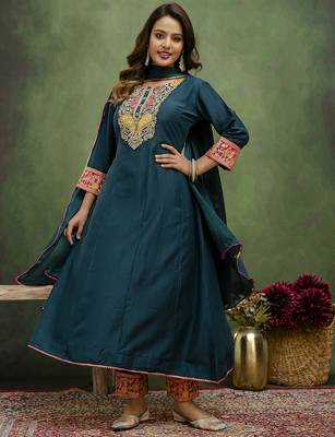 teal fancy viscose rayon kurta set 2