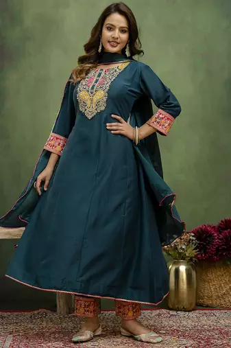 teal fancy viscose rayon kurta set