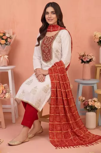 Off white color stylish rayon fabric graceful ethnic salwar kameez