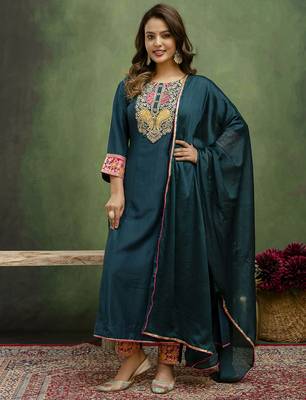 teal fancy viscose rayon kurta set 3