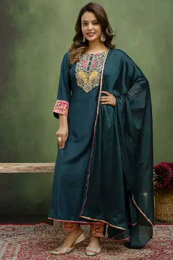 teal fancy viscose rayon kurta set