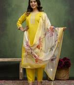 yellow fancy blended cotton kurta set
