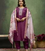 purple fancy blended cotton kurta set