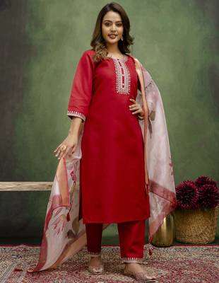 maroon fancy blended cotton kurta set 2