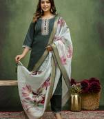 green fancy blended cotton kurta set