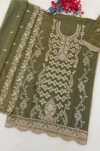 Mahendi color beautiful designer embroidered partywear suit