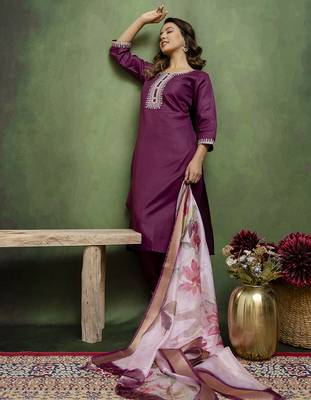 purple fancy blended cotton kurta set 3