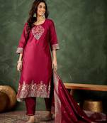 scarlet-red fancy silk blend kurta set