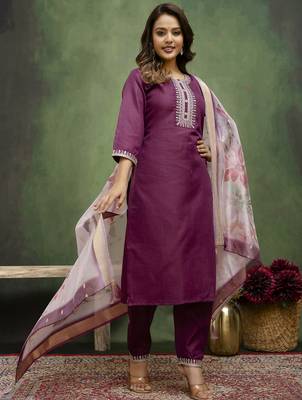 purple fancy blended cotton kurta set 4