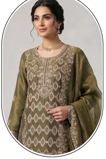 Green color beautiful designer embroidered partywear suit