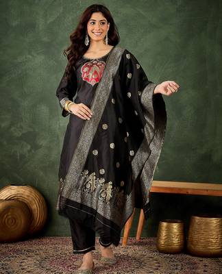 black fancy silk blend kurta set 1