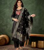 black fancy silk blend kurta set