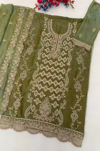 Green color beautiful designer embroidered partywear suit