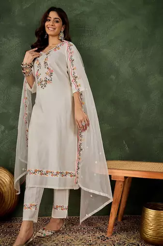 white fancy viscose rayon kurta set