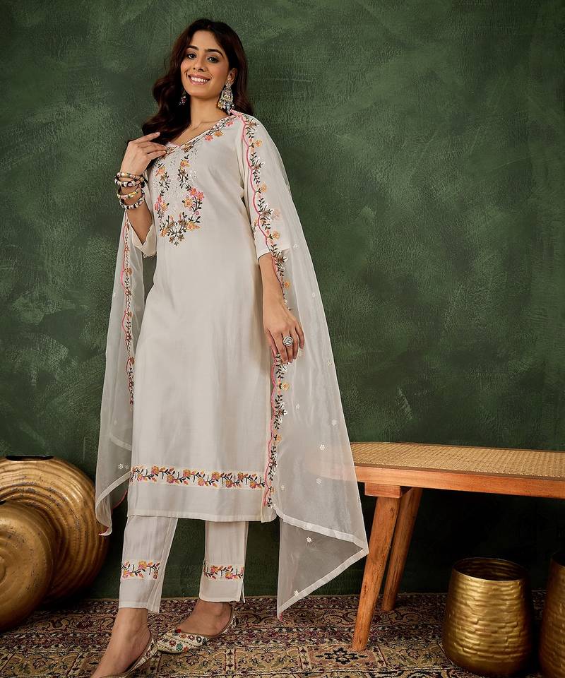 white fancy viscose rayon kurta set