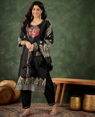 black fancy silk blend kurta set 2