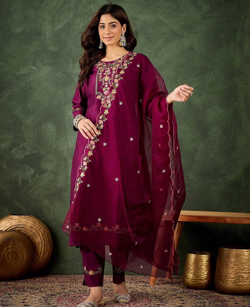 purple fancy viscose rayon kurta set