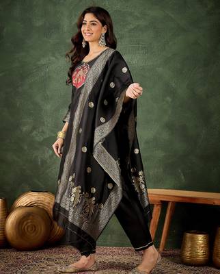 black fancy silk blend kurta set 3