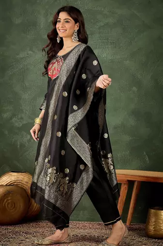 black fancy silk blend kurta set