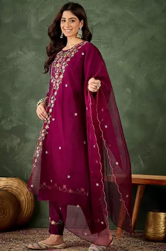 purple fancy viscose rayon kurta set