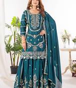 teal fancy pure silk kurta set
