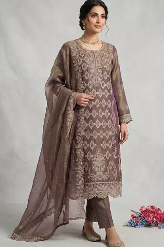 Mauve color beautiful designer embroidered partywear suit