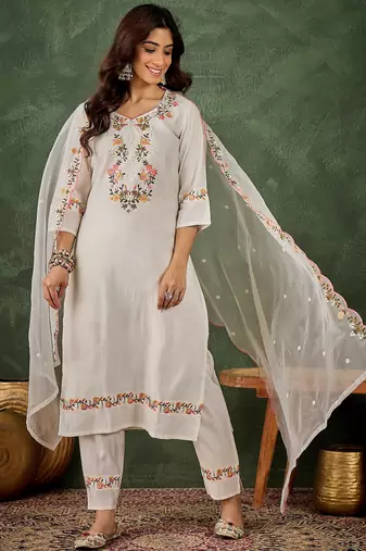 white fancy viscose rayon kurta set