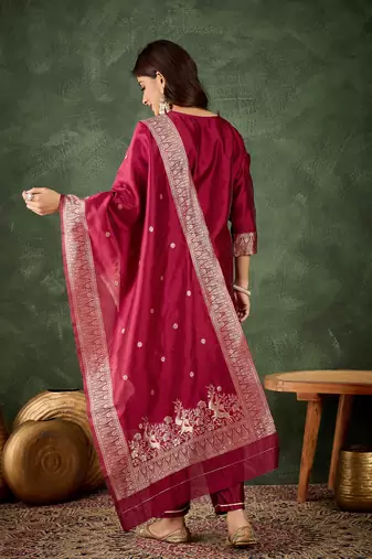 scarlet-red fancy silk blend kurta set