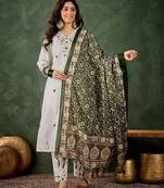 white fancy blended cotton kurta set