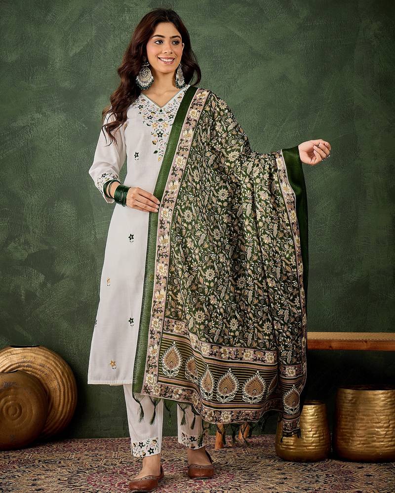white fancy blended cotton kurta set