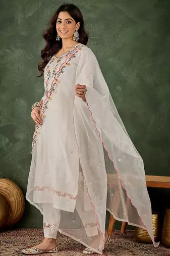 white fancy viscose rayon kurta set