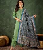 green fancy blended cotton kurta set