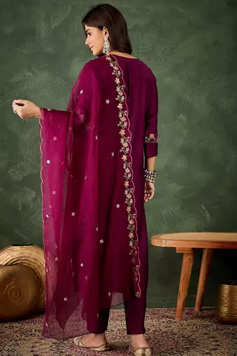purple fancy viscose rayon kurta set