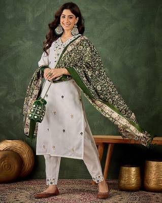 white fancy blended cotton kurta set 2